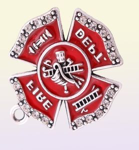 Badge du service d'incendie en alliage de Zinc plaqué Rhodium, 10 pièces, pendentif à breloque en cristaux d'émail rouge pour la fabrication de bijoux 4762516