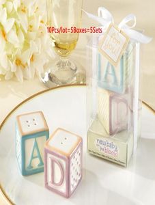 10Pcslot5Boxes ABCD Baby shower souvenirs cadeaux de blocs salière et poivrière pour la décoration de fête d'anniversaire favors8506049