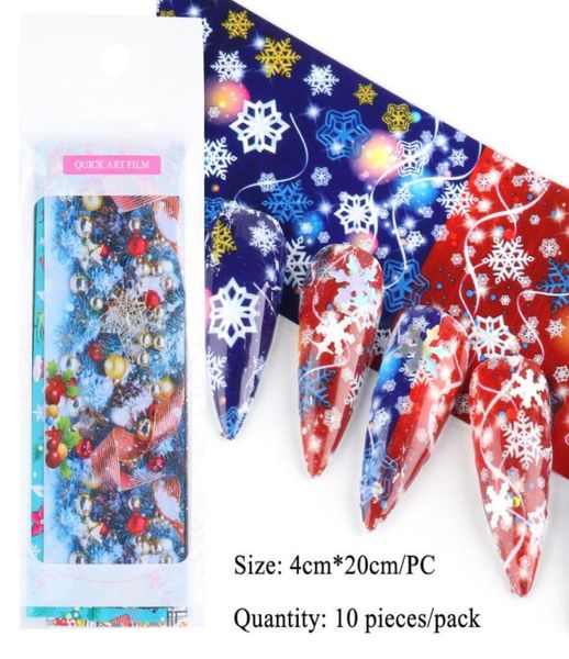 10pcspack Noël Hiver Feuilles D'ongles Autocollants Ensemble Père Noël Flocons De Neige Nail Art Transfert Curseur Manucure Décoration Wrap CHSW73586359