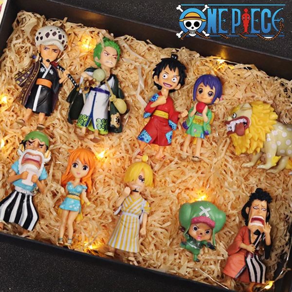 10 Pcsset Figura de anime Luffy Sanji Nami Zoro Chopper Frank Robin PVC Figura de acción Modelo Muñecas para niños Juguetes de regalo 240106