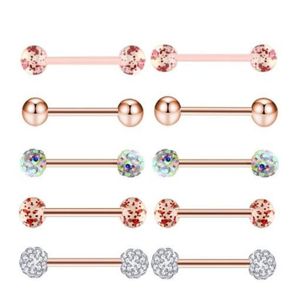 10pcsset Goud Rose Tongringen Roestvrij Staal Acryl Oorbellen Halters Body Tragus Piercing Sieraden Tepelring7637597