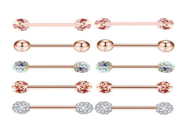 10pcSset Gol Rose Tongue Ronteaux en acier inoxydable Boucles d'oreilles acryliques HARCHELS CORPS Tragus Piercing Bijoux MinDende Ring7610485