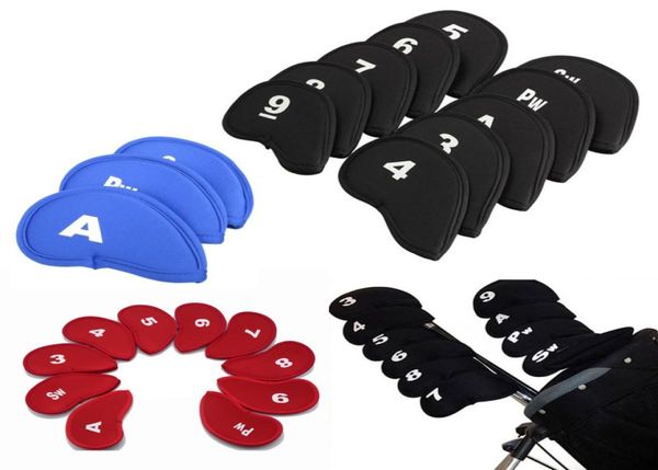 10pcSset Golf Head Covers Club Iron Protector Cover Accessory Black Golfer Gift Golf Accessoires Golf Stuff2344710