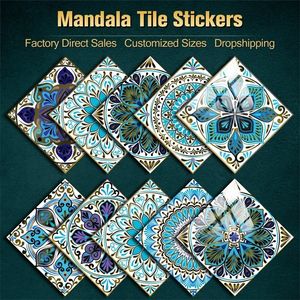 10pcsSet Mandala Crystal Hard Film Tiles Wall Stickers Keuken Badkamer Garderobe Decoratie Art Muraal Waterdicht PVC Wall Decal 220727