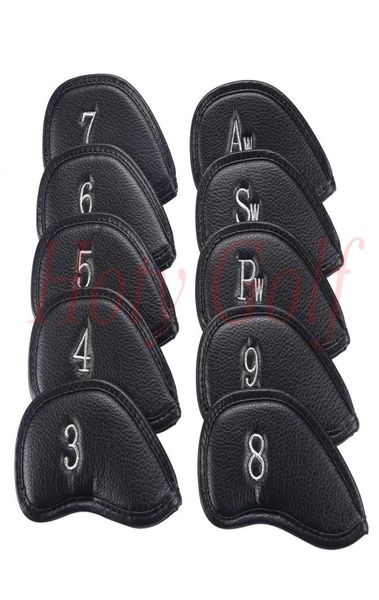 10pcSset New Black Pu Golf Club Iron Head Cover Headcvers2012815
