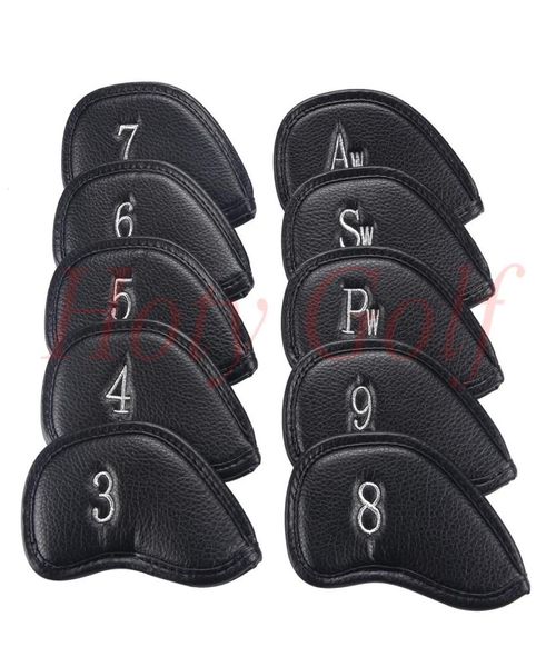 10pcSset New Black Pu Golf Club Iron Head Cover Headvers8675696