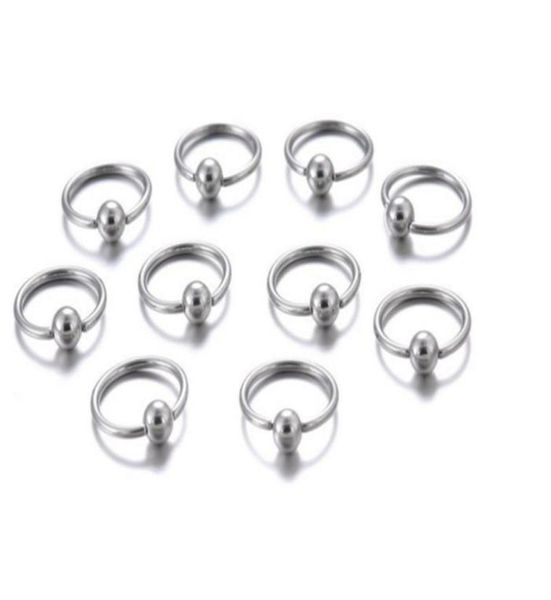 10Pcsset nez anneau piercing bijoux de corps en acier cerceau anneau fermeture pour lèvre oreille nez argent plaqué boule corps Jewelry1550907