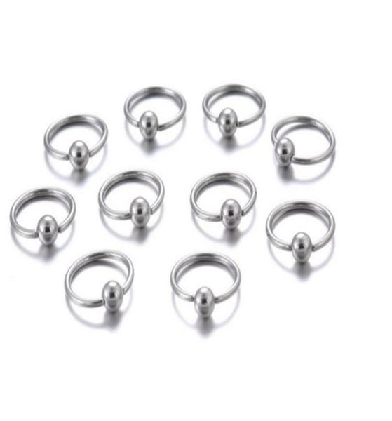 10 pièces, anneau de nez, piercing, bijoux de corps, cerceau en acier, fermeture pour lèvre, oreille, nez, boule plaquée argent, bijoux de corps 2273736