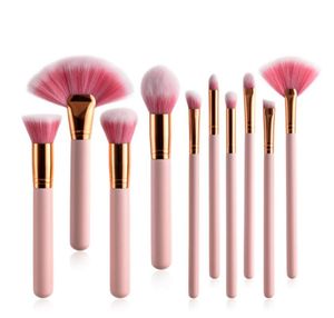 10pcSset Pink Wood Makeup Brushes Set Brush Brush Brush Feltadow Foundation Powder Cosmetic Oeil Make Up Beauty Tools Maquillaje1419194