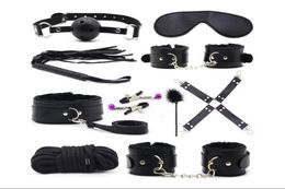 10pcSset Handois en peluche Cuir Whip Ball Gag Magic Wand Mindable Clampls Coton Corde SM Appliances Femmes BDSM Bondage Slave Eroti1865645