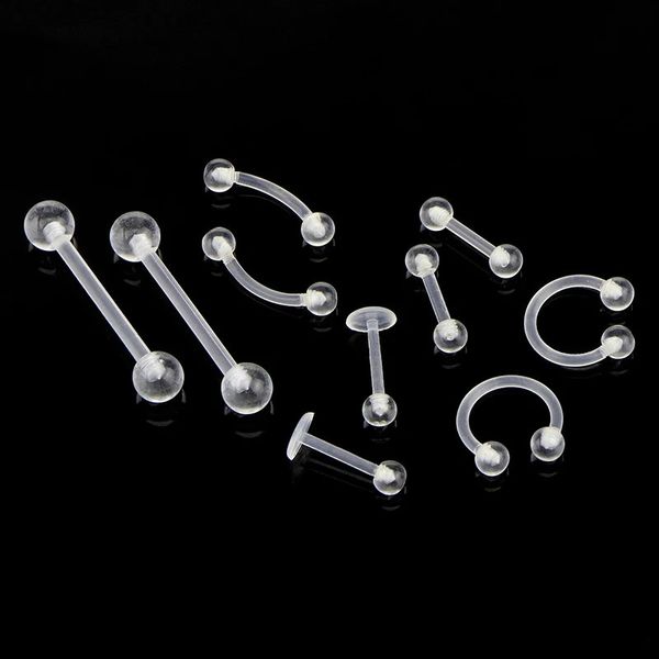 10pcSset Soft Clear Bar Tongue Piercing Rague