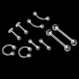 10PCSSet transparante acryl tepelring zachte heldere balk tong piercing helix sex sieraden 240409