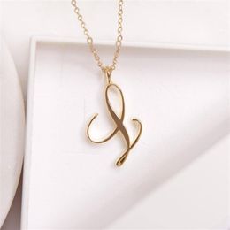 10PCSTiny Swirl Initial Alphabet Lettre Collier Tous 26 Anglais Or A-T Cursive Luxe Monogramme Nom Lettres Mot Texte Chaîne Neck283d