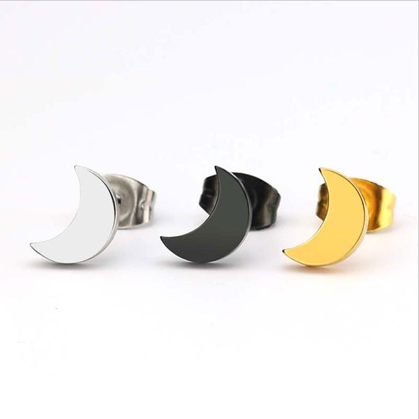 Everfast, 10 par/lote, pendientes simples de acero inoxidable con Luna de oro negro, pendientes minimalistas, tachuelas de marinero, joyería de oreja a la moda para mujeres, hombres y niños