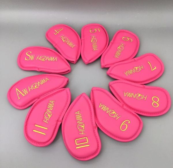 Lote de 10 unidades de fundas para cabeza de hierro para palos de Golf, piel sintética de alta calidad, 4567891011AwSw, color rosa, 2415994