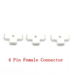 10 piezas RGB en forma de T 4 pines adaptador de conector hembra de 3 vías para tira de luz LED 3528 5050