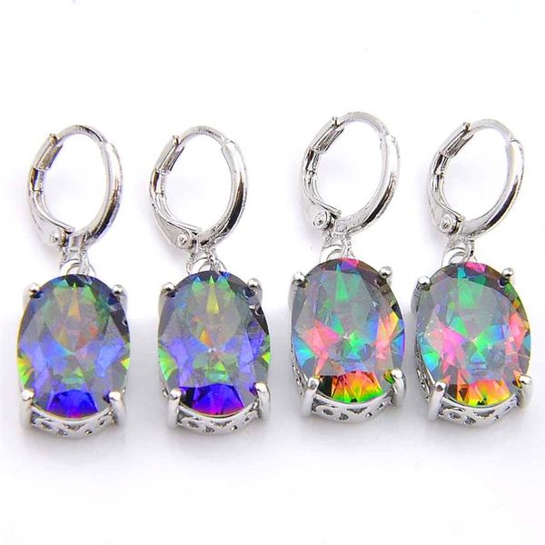 10Prs Luckyshine 2 couleurs en option feu ovale arc-en-ciel mystique topaze pierres précieuses argent boucles d'oreilles pour vacances de mariage Party2100