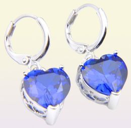 10Prs Luckyshine flambant neuf femmes boucles d'oreilles en forme de coeur topaze bleue pierres précieuses argent Zircon boucles d'oreilles bijoux 22501433354
