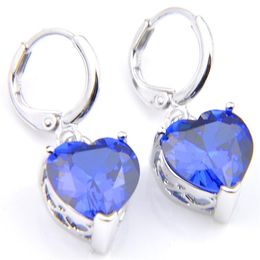 10Prs Luckyshine Gloednieuwe Vrouwen Dangle Oorbellen hartvormige Blue Topaz Edelstenen Zilveren Zirkoon Oorbellen Jewellery231h