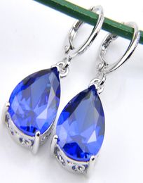 10Prs Luckyshine classique mode goutte de feu bleu topaze pierres précieuses argent boucles d'oreilles pour les femmes balancent boucles d'oreilles 9623706