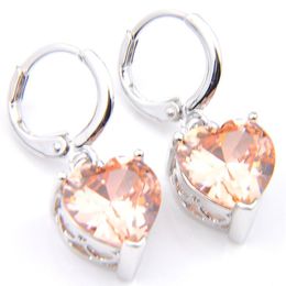 10Prs Luckyshine Fashion Shine Heart Fire Morganite Cubic Zirconia Piedras preciosas Pendientes colgantes de plata para fiestas de bodas navideñas 340x