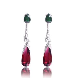 10Prs Luckyshine gota de agua fuego color rojo verde cristal gemas 925 plata Cz Vintage pendientes colgantes para vacaciones boda fiesta mujeres