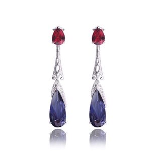 10Prs Luckyshine gota de agua fuego color rojo azul cuarzo gemas 925 plata Cz Vintage pendientes colgantes para vacaciones boda fiesta mujeres