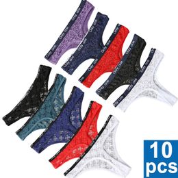 10PSC femmes string dentelle couleur unie sous-vêtements doux confortable caleçon Sexy Pantys intimes Lingerie taille basse G-string 220426