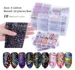10 Rolls holografische nagelfolie Set 4*100 cm bloembladeren luipaard nagels kunstoverdracht sticker manicure diy stickers decoraties1380755
