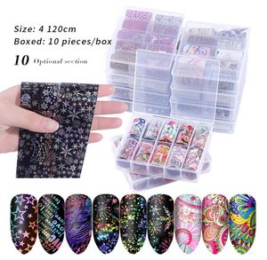 10ROLLS SET DE FOIL HOLOTHAPHIQUE 4 * 100 cm Feuilles de fleurs Léopard Nails Art Transfer Sticker Manucure DIY Autocollants décorations 2830026