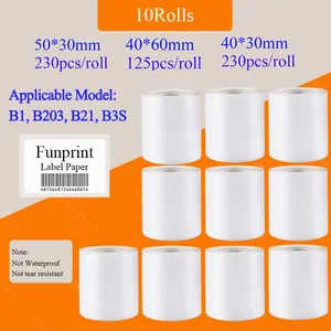 10Rolls Niimbot B1 B203 B21 B3S LABEL PAPIER Niet-waterbestendig thermische sticker Datum Sorteer Maker kleding Tags