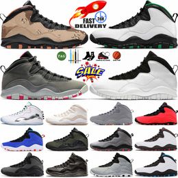 10S Basketball Shoes Men Jumpman 10 Décimo aniversario Seattle Steel Cement Tinker Bulls sobre Broadway Orlando Light Huarache Sneakers Finises al aire libre