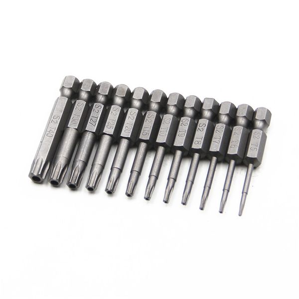 10set 11/12pcs / set 50/75 / 100 mm Bites de tête de tige hexagonale magnétique Torx Bit de sécurité Torx Torx