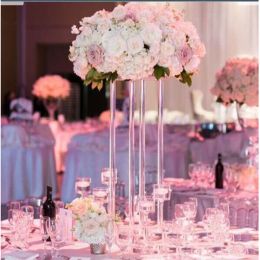 Jarrón de piso acrílico 10Set / Lote Jarrón de flores transparentes Centro de mesa Matrimonio Matrimonio Vintage Floral Columnas Decoración de bodas