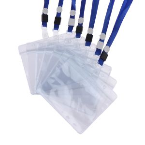 10Set waterdichte plastic protector behuizing Mouwzak met afdichtingsstrook lanyards ID Badge houder Clear PVC Naam Plaat Kaarttas