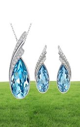 Conjunto de joyas de cristal austriacos de 10 sets 925 Set Jewellry P Sily de plata esterlina con collar de diamantes y un par de pendientes Ovski Crystal9088983