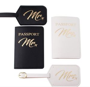 10 sets paspoort cover bagagelabels reizen accessoires Persoonlijke stijl MRMRS vergulde printing PU koffer ID addres houder