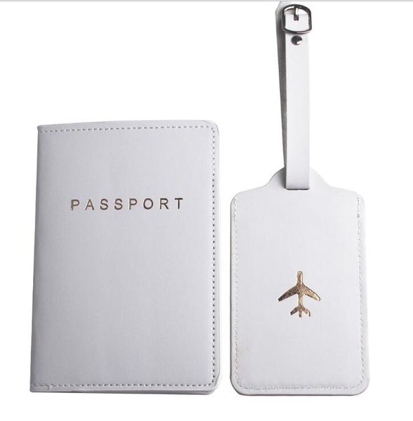 10 ensembles femmes PU avion imprime voyage court passeport porte-carte couverture étiquette de bagage blanc noir