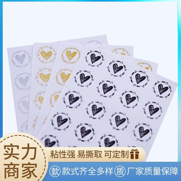 10sheets / 200pcs scellant autocollant amour coeur rond rond argent noir bricolage cartes d'anniversaire enveloppe sac à bonbons lables pour le cadeau de cuisson