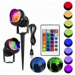 10W Outdoor COB RGB-spot met afstandsbediening Wit / Warm Wit LED Lawn Lights Waterdicht IP65 Landschap Spike AC85-265V EU / VS.