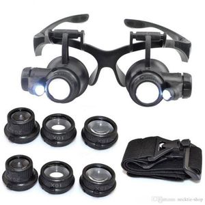 10X 15X 20X 25X Loupe Double LED lumières lunettes lentille Loupe bijoutier montre outils de réparation Glitter2008281i