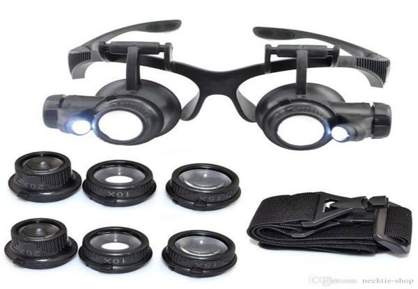 10X 15X 20X 25X Loupe Double LED lumières lunettes lentille Loupe bijoutier montre outils de réparation Glitter20081007639