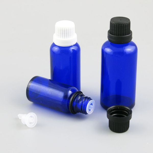 10X 30 cc bouteille d'huile essentielle bleue 30 ml en verre avec insert compte-gouttes et bouchon à vis cosmétique