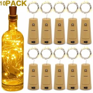 10x batterie alimenté guirlande bouteille de vin lumières avec liège 20 LED fil de cuivre coloré fée lumières chaîne pour fête de mariage décor 211122