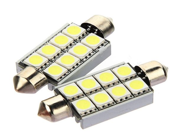 10X alta calidad 42mm 8 SMD 5050 LED blanco puro adorno de cúpula CANBUS Error Interior coche Auto bombilla 12V5988269