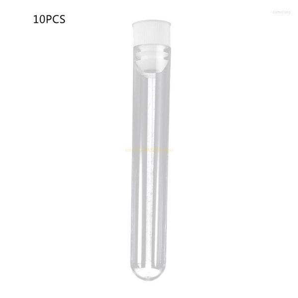 10x tubes à essai transparents en plastique multifonctionnels avec bouchons fond rond pour fournitures de laboratoire d'équipement de chimie scolaire
