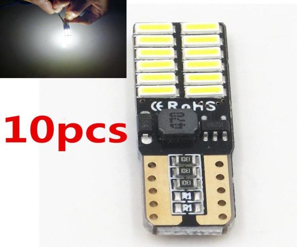 10 ampoules Canbus T10 sans polarité, avec lumière intérieure 4014 SMD 24 led 194 168 W5W, lampe blanche sans erreur OBC, ambre rouge 8378377