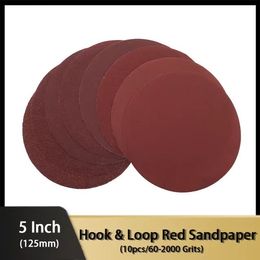 10x Papier abrasif de couleur rouge - Disques abrasifs de 5 pouces 125MM Boucle à crochet PSA / Adhésif 60-2000 Grains pour le meulage de polissage