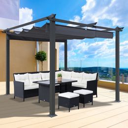 Pergola rétractable du patio extérieur 10x10 Ft avec pergola au soleil à la canopée pour jardins, terrasses, arrière-cour, gris