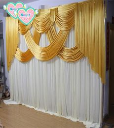 10x10ft goud en witte bruiloft achterdrop panelen evenement feestgordijn drapeer ijs zijden achtergrond doek voor podium decoratie3496073